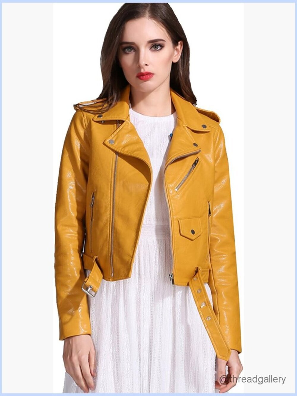 Faux Leather Motorcycle Jacket PU Slim Short Biker Coat